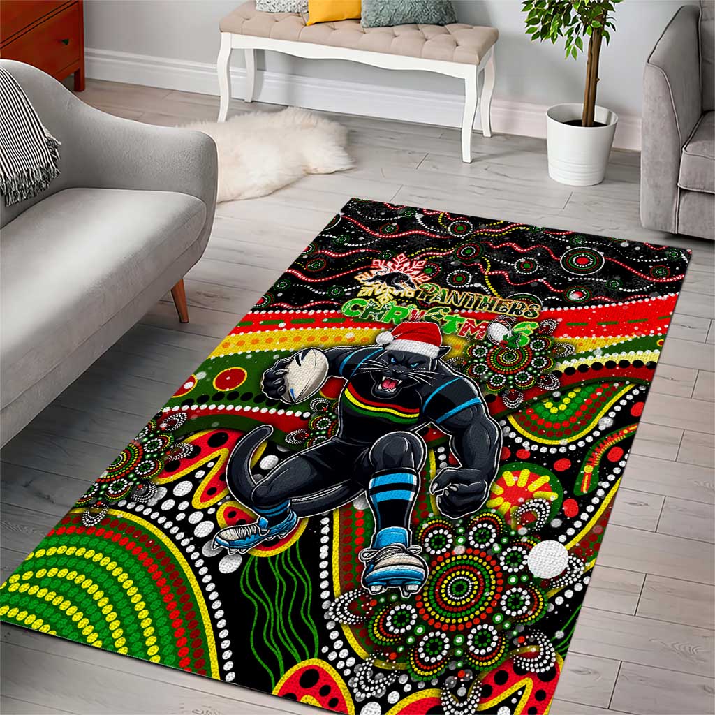 Merry Christmas Penrith Panthers Area Rug Aboriginal Santa Rugby Mascot - The Riff - Vibe Hoodie Shop