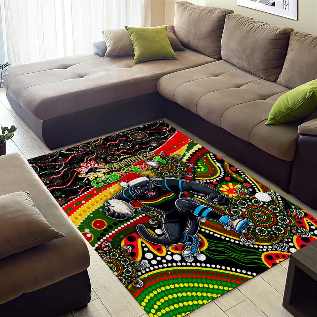 Merry Christmas Penrith Panthers Area Rug Aboriginal Santa Rugby Mascot - The Riff - Vibe Hoodie Shop