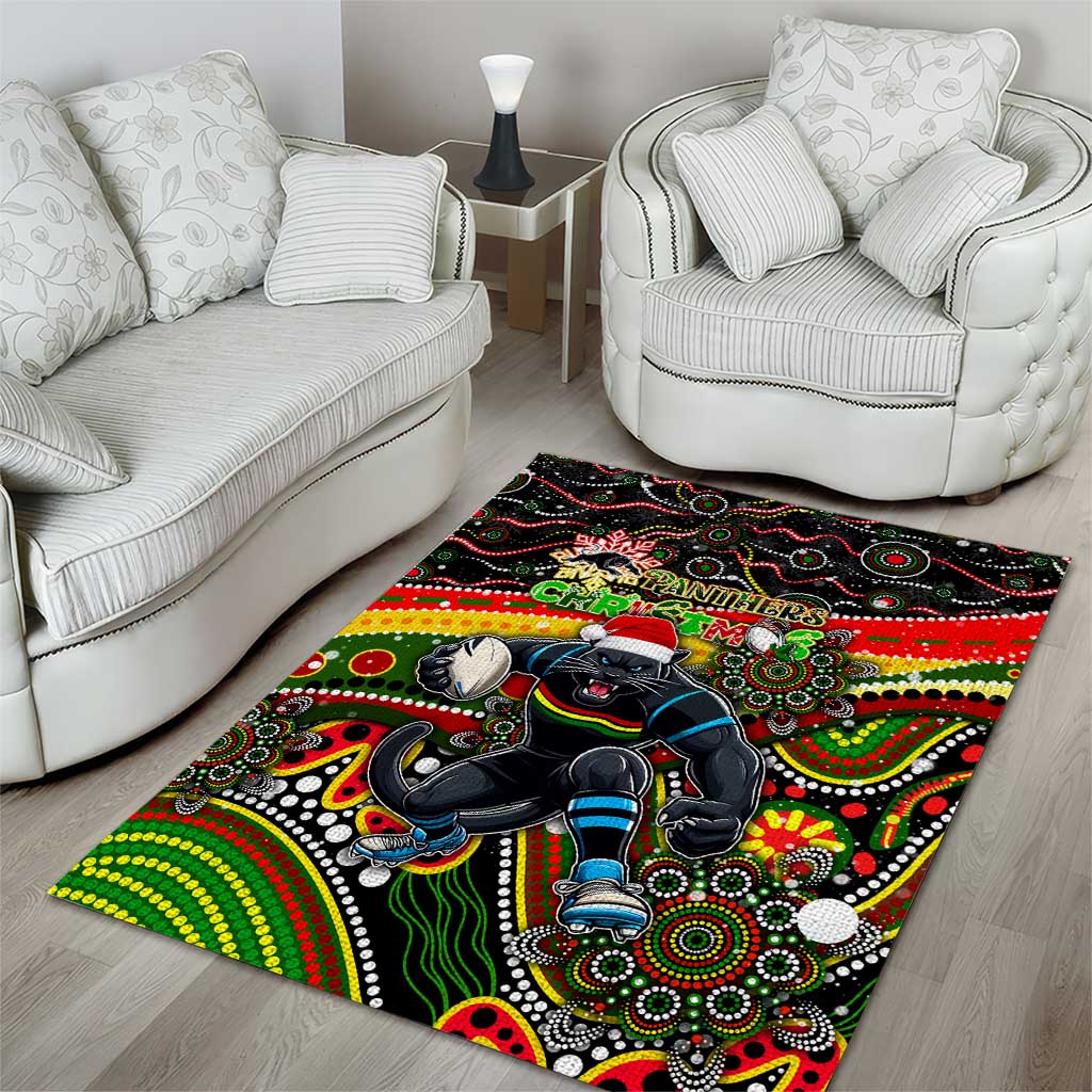 Merry Christmas Penrith Panthers Area Rug Aboriginal Santa Rugby Mascot - The Riff - Vibe Hoodie Shop