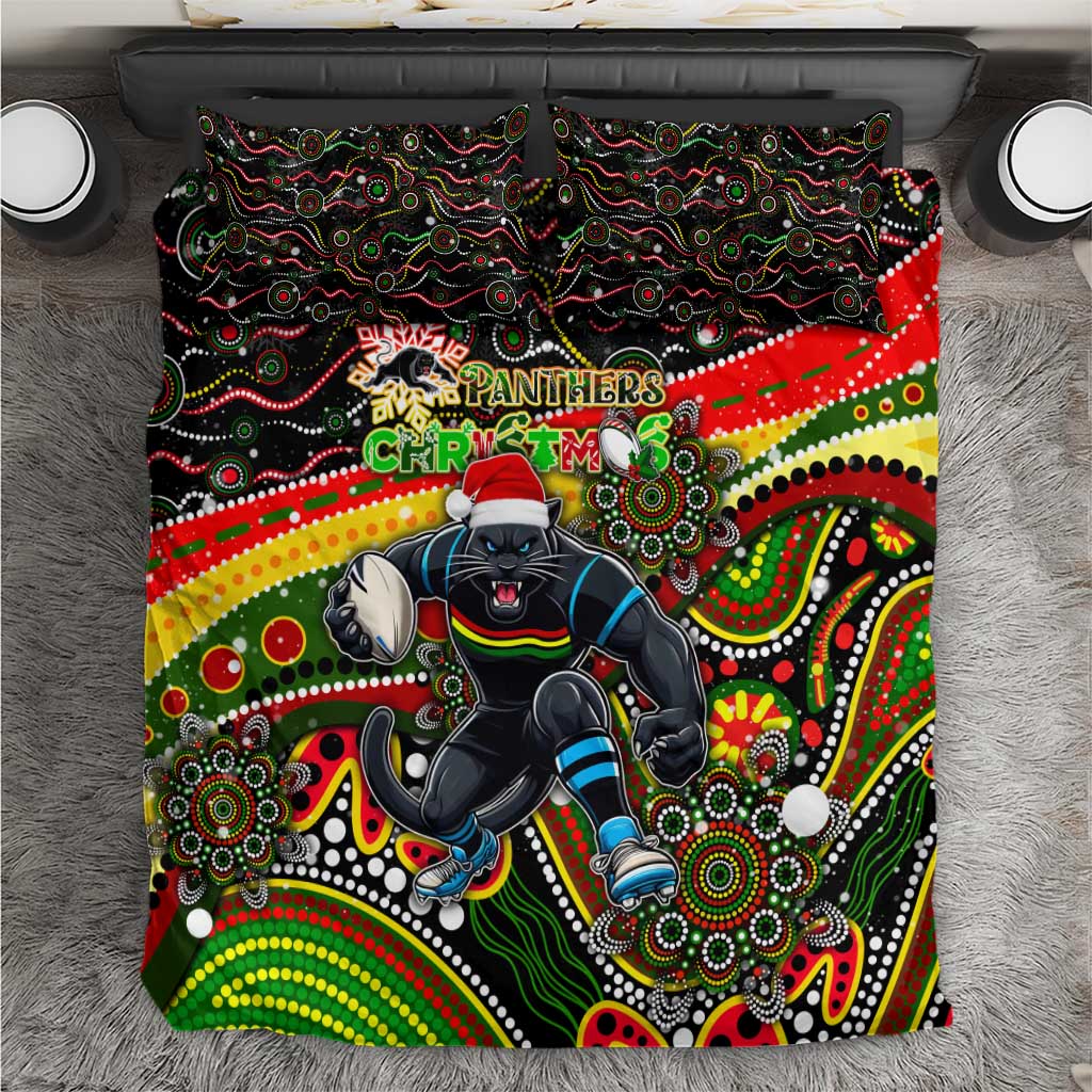 Merry Christmas Penrith Panthers Bedding Set Aboriginal Santa Rugby Mascot - The Riff - Vibe Hoodie Shop