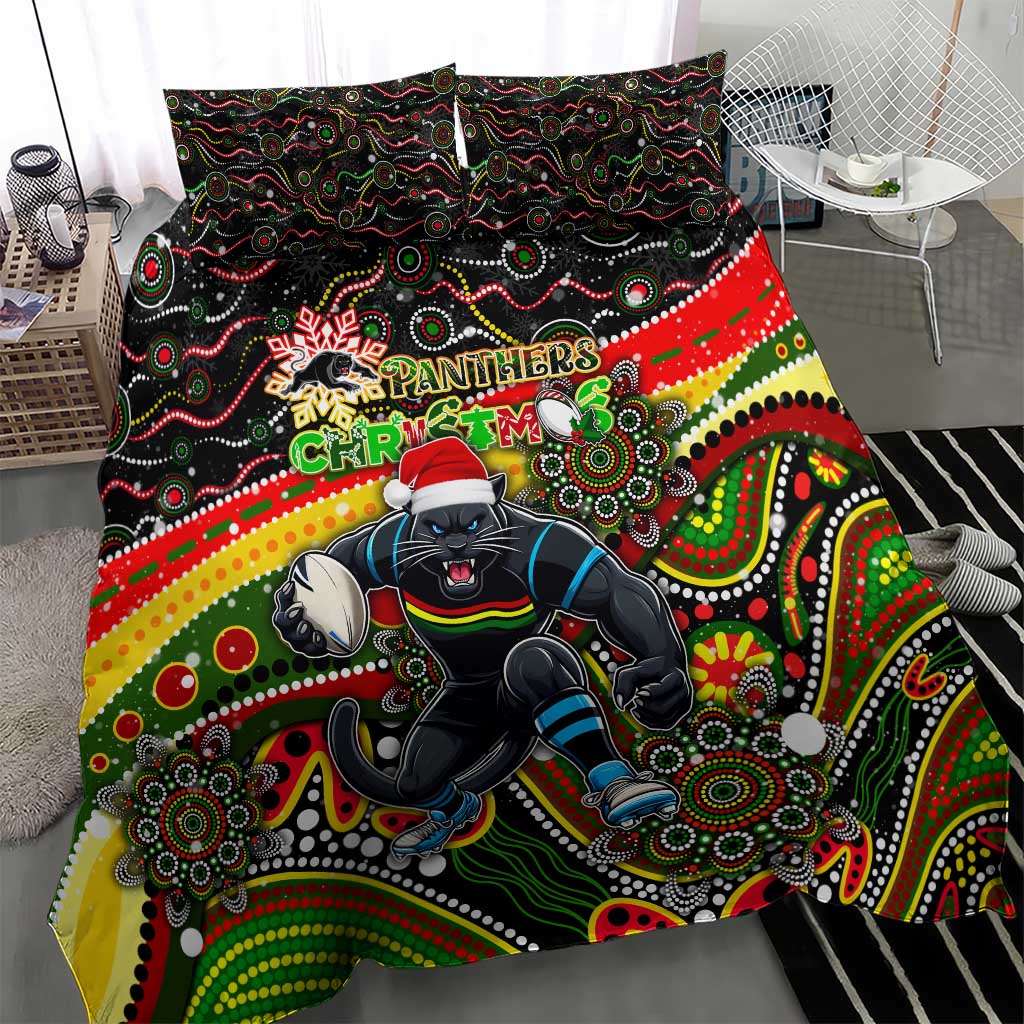 Merry Christmas Penrith Panthers Bedding Set Aboriginal Santa Rugby Mascot - The Riff - Vibe Hoodie Shop