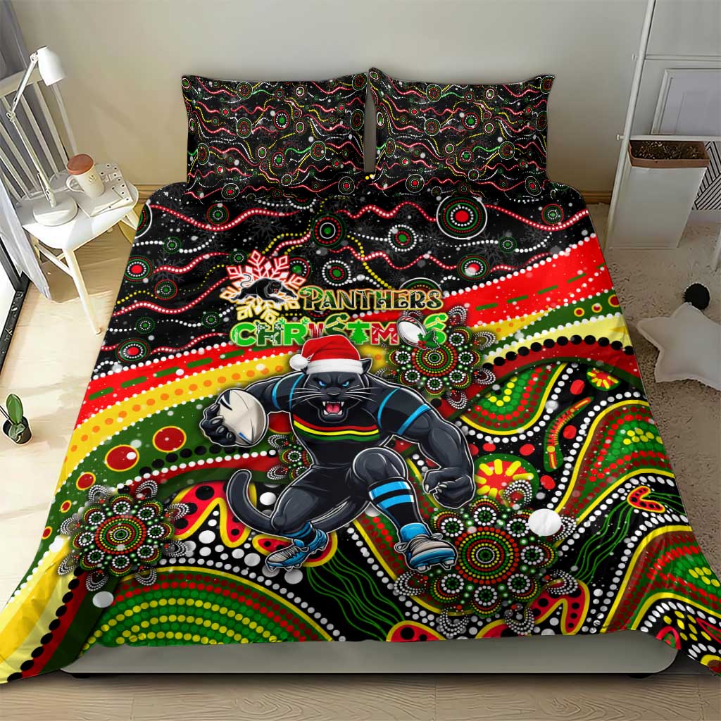Merry Christmas Penrith Panthers Bedding Set Aboriginal Santa Rugby Mascot - The Riff - Vibe Hoodie Shop