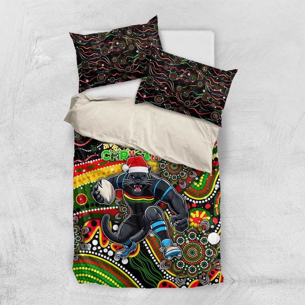 Merry Christmas Penrith Panthers Bedding Set Aboriginal Santa Rugby Mascot - The Riff - Vibe Hoodie Shop