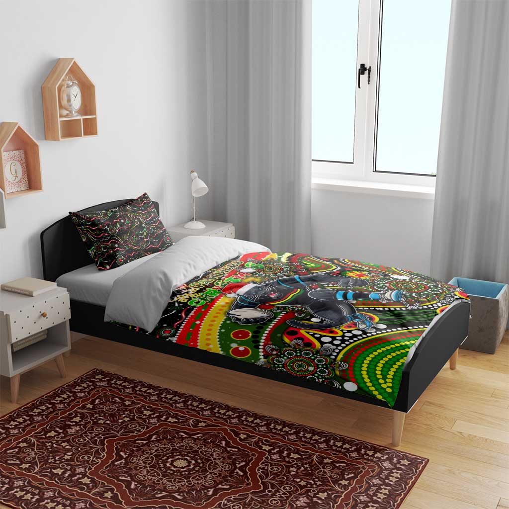 Merry Christmas Penrith Panthers Bedding Set Aboriginal Santa Rugby Mascot - The Riff - Vibe Hoodie Shop