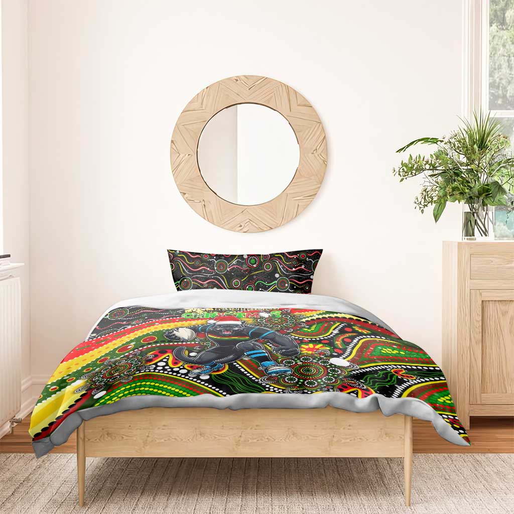 Merry Christmas Penrith Panthers Bedding Set Aboriginal Santa Rugby Mascot - The Riff - Vibe Hoodie Shop