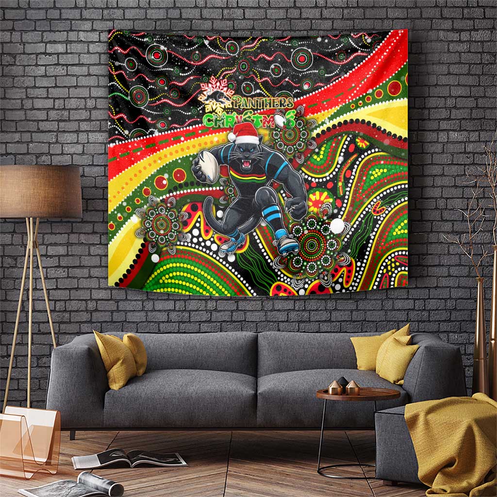 Merry Christmas Penrith Panthers Tapestry Aboriginal Santa Rugby Mascot - The Riff - Vibe Hoodie Shop