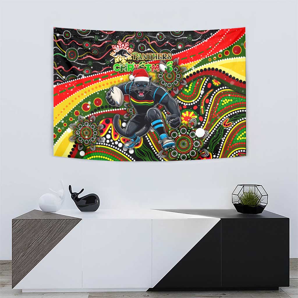 Merry Christmas Penrith Panthers Tapestry Aboriginal Santa Rugby Mascot - The Riff - Vibe Hoodie Shop