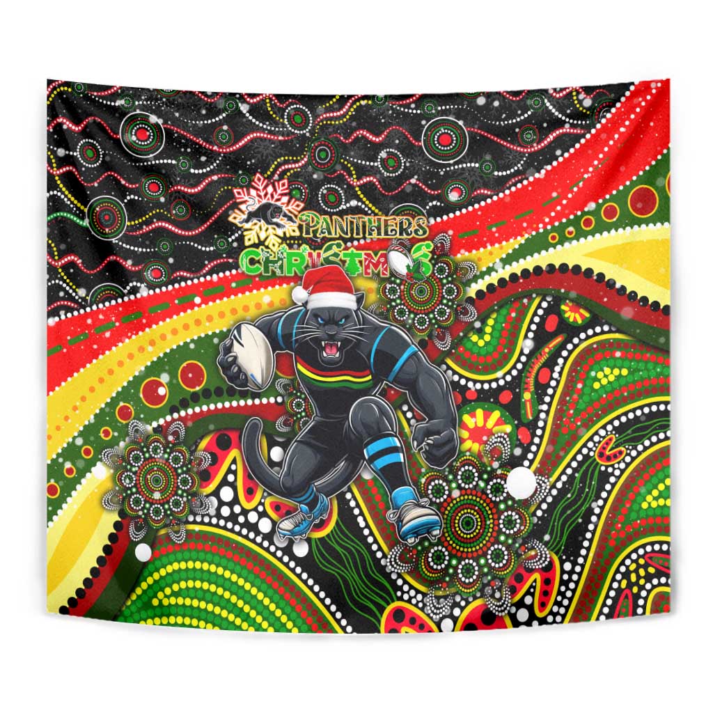 Merry Christmas Penrith Panthers Tapestry Aboriginal Santa Rugby Mascot - The Riff - Vibe Hoodie Shop