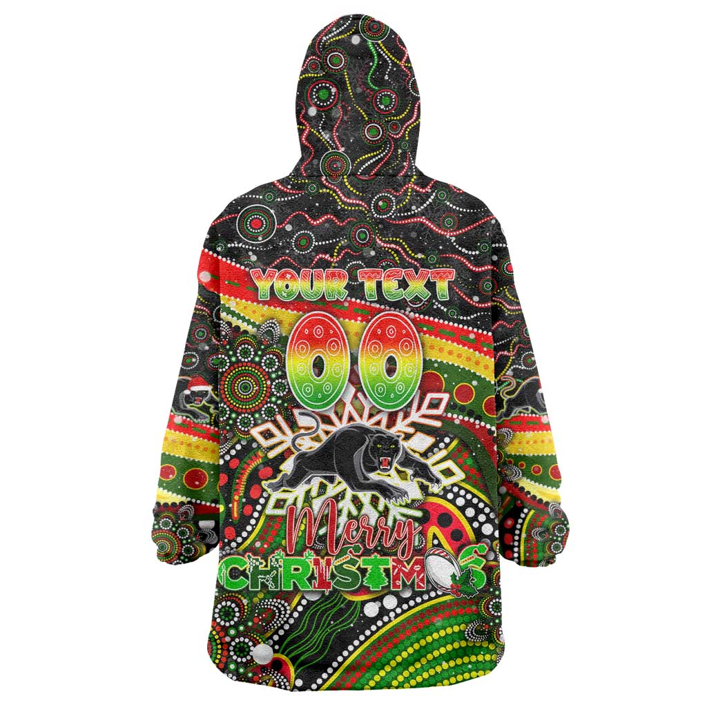 Merry Christmas Penrith Panthers Wearable Blanket Hoodie Aboriginal Santa Rugby Mascot - The Riff - Vibe Hoodie Shop