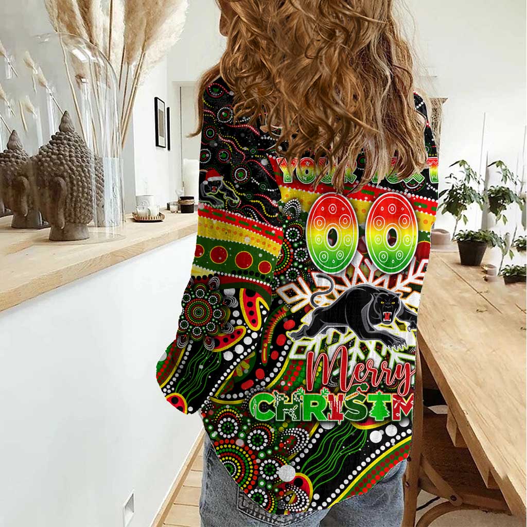 Merry Christmas Penrith Panthers Women Casual Shirt Aboriginal Santa Rugby Mascot - The Riff - Vibe Hoodie Shop