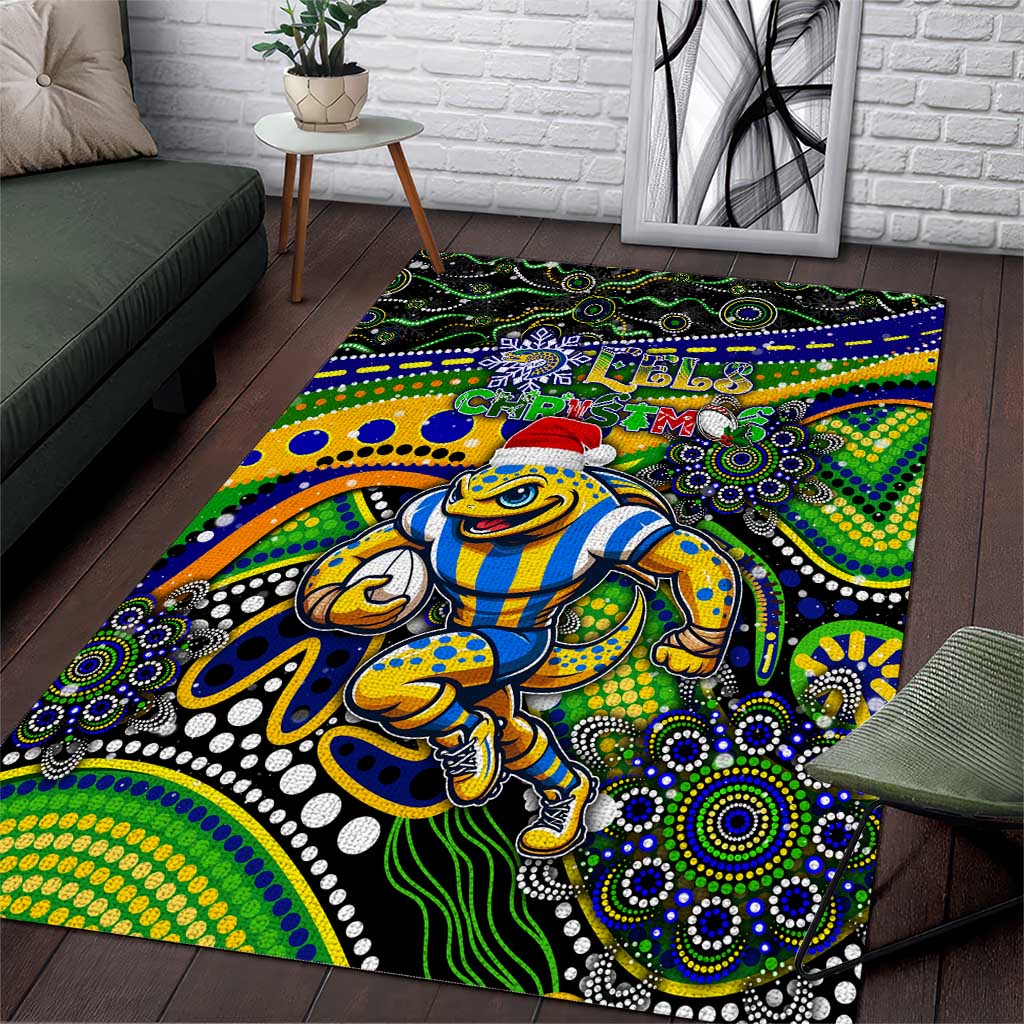 Merry Christmas Eels Area Rug Aboriginal Santa Rugby Mascot - Parramatta - Vibe Hoodie Shop