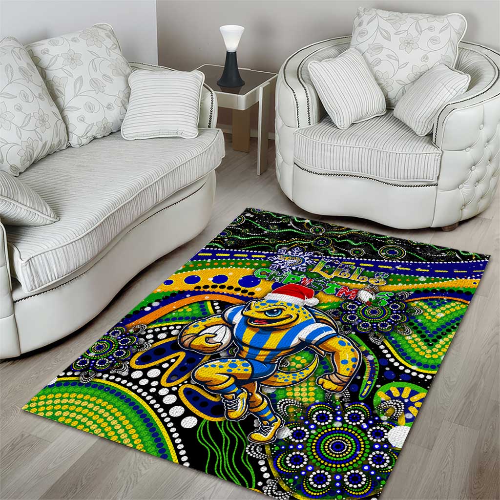 Merry Christmas Eels Area Rug Aboriginal Santa Rugby Mascot - Parramatta - Vibe Hoodie Shop