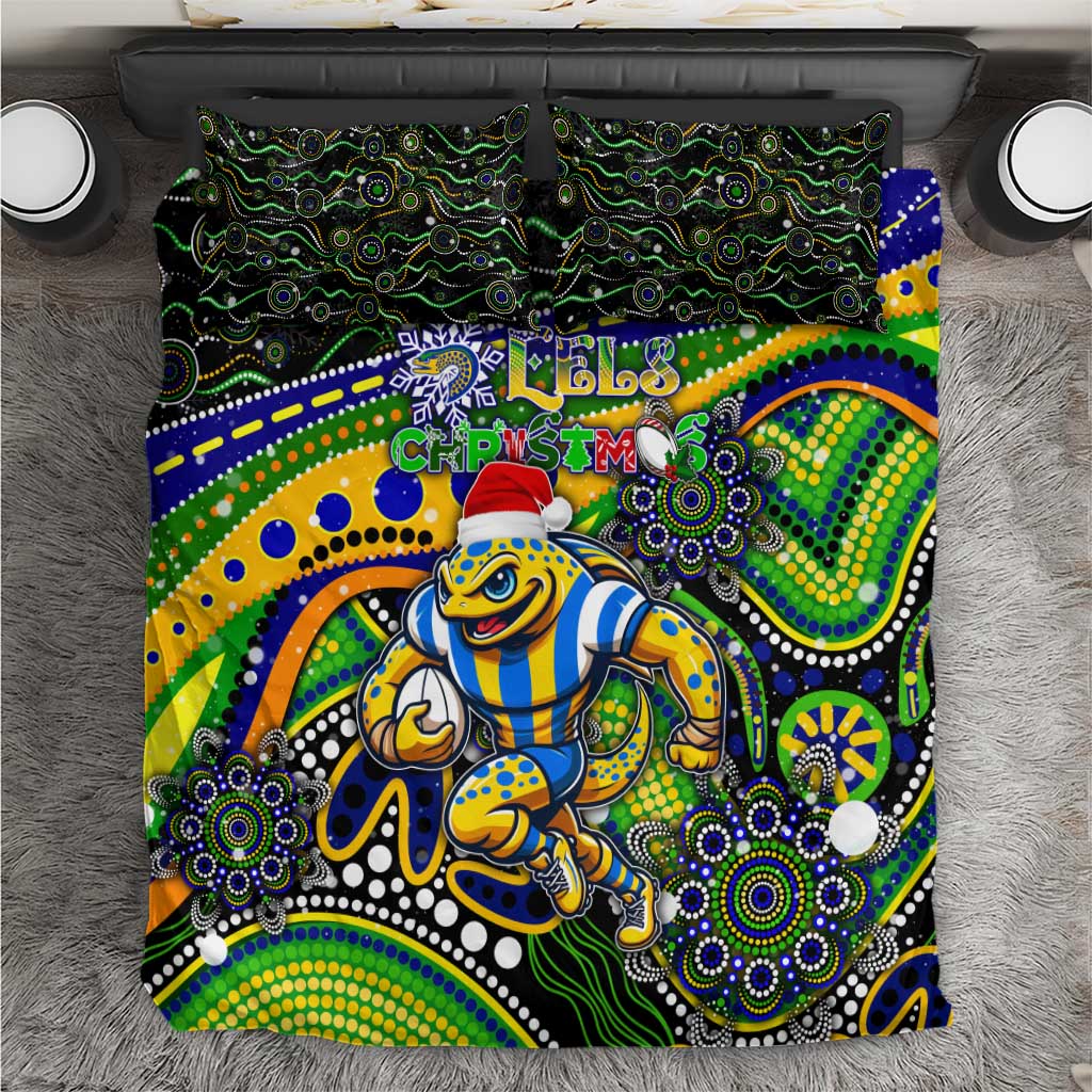 Merry Christmas Eels Bedding Set Aboriginal Santa Rugby Mascot - Parramatta - Vibe Hoodie Shop