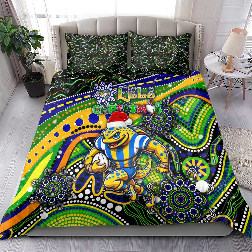 Merry Christmas Eels Bedding Set Aboriginal Santa Rugby Mascot - Parramatta - Vibe Hoodie Shop