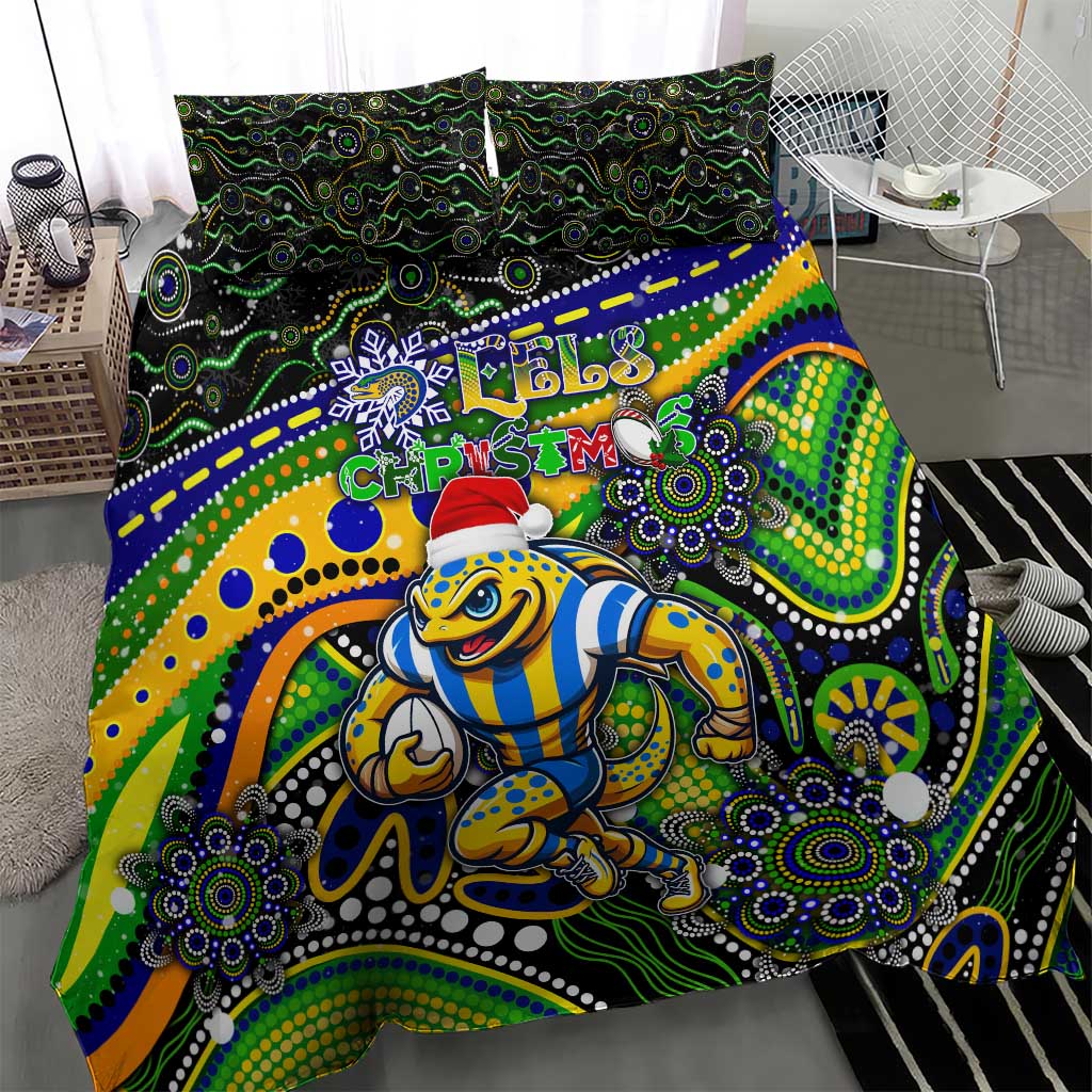 Merry Christmas Eels Bedding Set Aboriginal Santa Rugby Mascot - Parramatta - Vibe Hoodie Shop