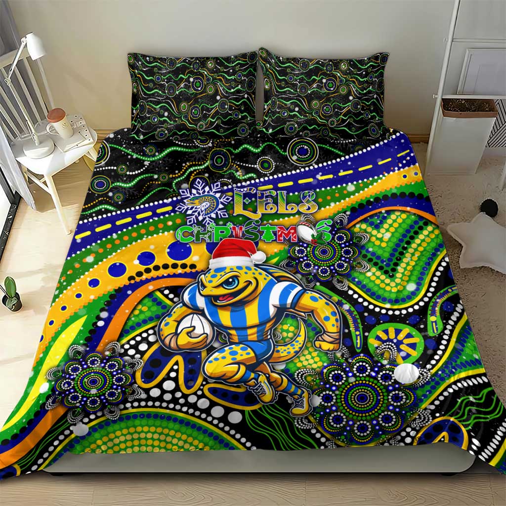 Merry Christmas Eels Bedding Set Aboriginal Santa Rugby Mascot - Parramatta - Vibe Hoodie Shop