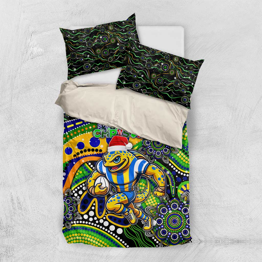Merry Christmas Eels Bedding Set Aboriginal Santa Rugby Mascot - Parramatta - Vibe Hoodie Shop