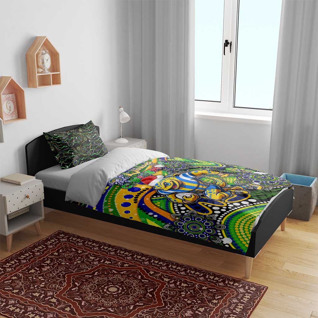 Merry Christmas Eels Bedding Set Aboriginal Santa Rugby Mascot - Parramatta - Vibe Hoodie Shop