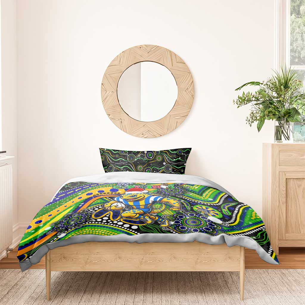 Merry Christmas Eels Bedding Set Aboriginal Santa Rugby Mascot - Parramatta - Vibe Hoodie Shop