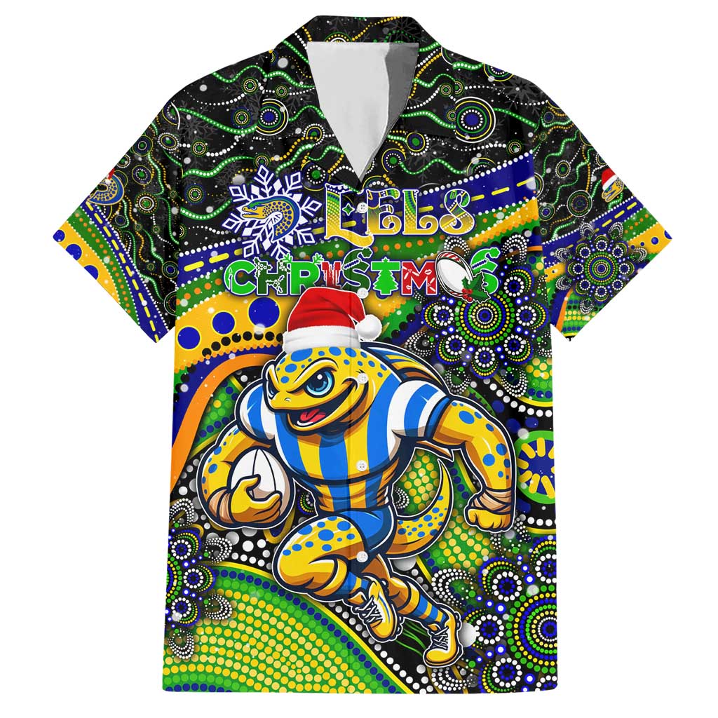 Merry Christmas Eels Hawaiian Shirt Aboriginal Santa Rugby Mascot - Parramatta - Vibe Hoodie Shop