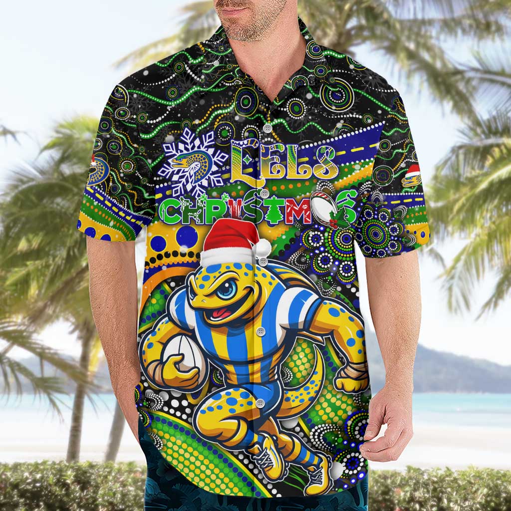 Merry Christmas Eels Hawaiian Shirt Aboriginal Santa Rugby Mascot - Parramatta - Vibe Hoodie Shop