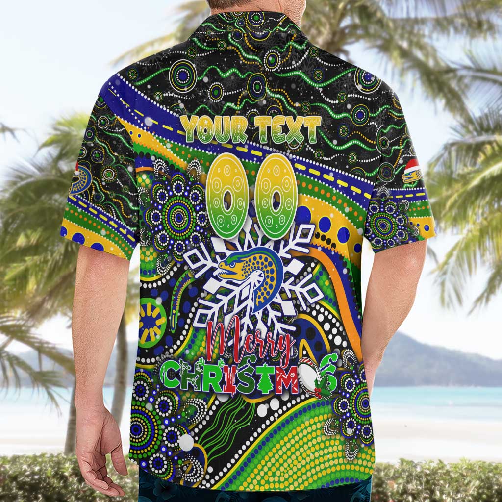 Merry Christmas Eels Hawaiian Shirt Aboriginal Santa Rugby Mascot - Parramatta - Vibe Hoodie Shop