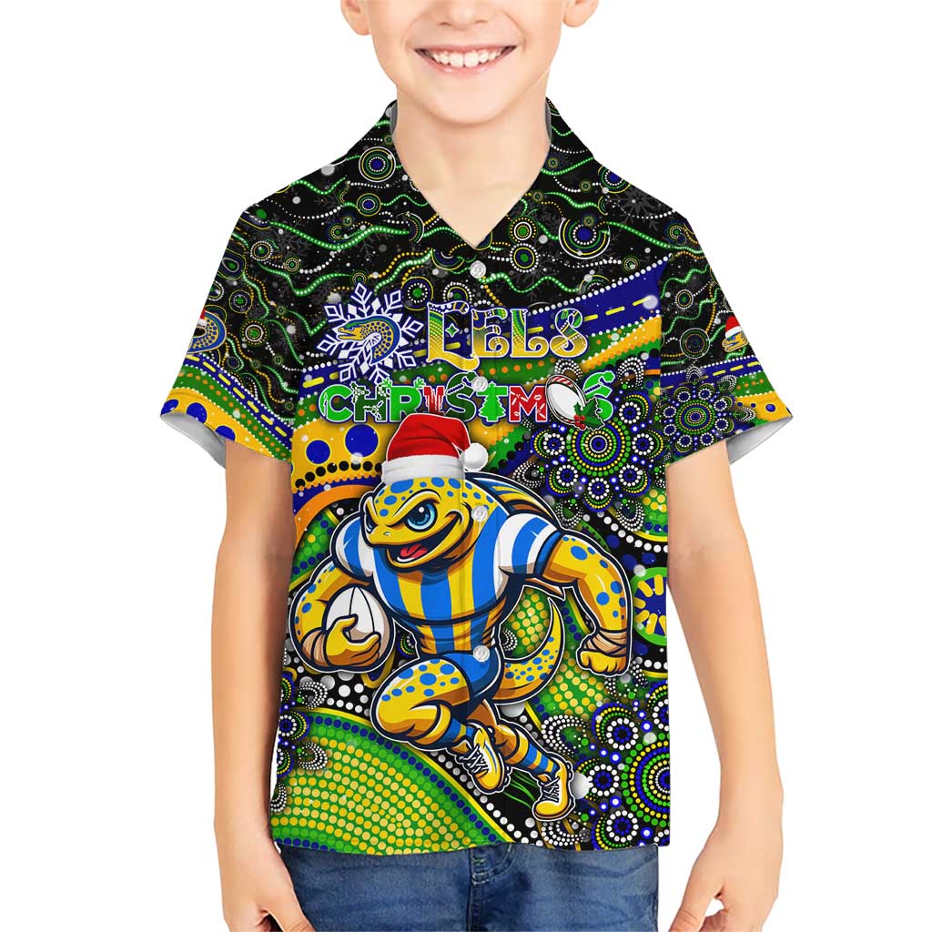 Merry Christmas Eels Hawaiian Shirt Aboriginal Santa Rugby Mascot - Parramatta - Vibe Hoodie Shop