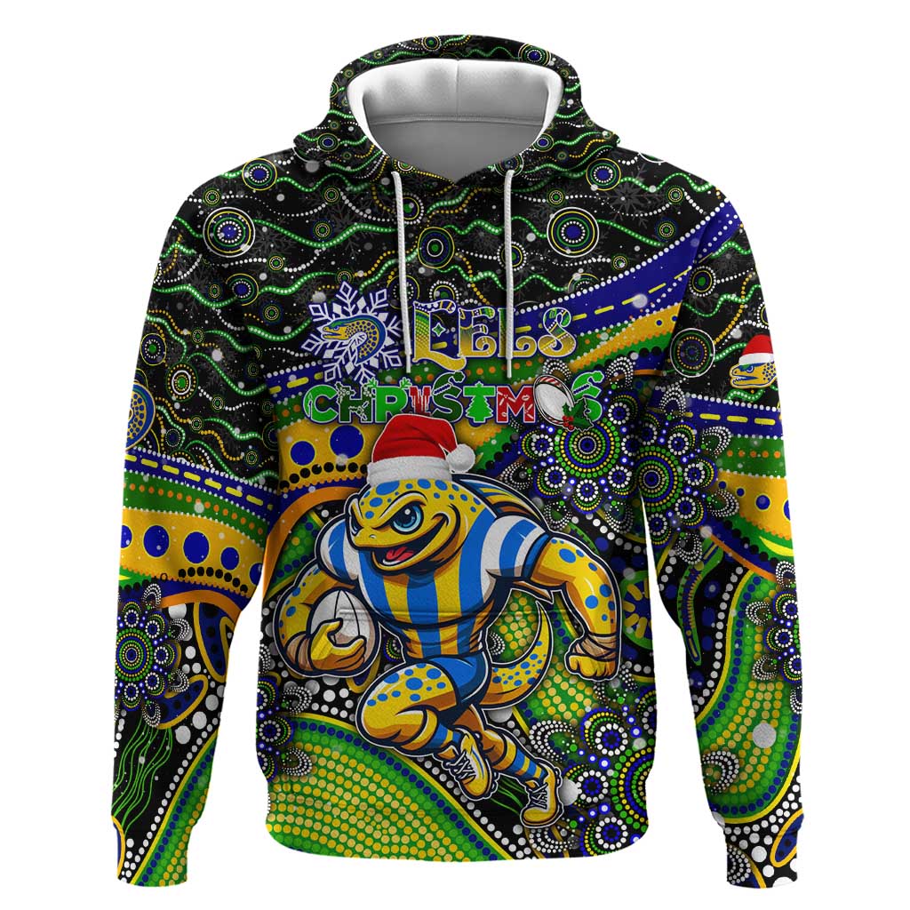 Merry Christmas Eels Hoodie Aboriginal Santa Rugby Mascot - Parramatta - Vibe Hoodie Shop