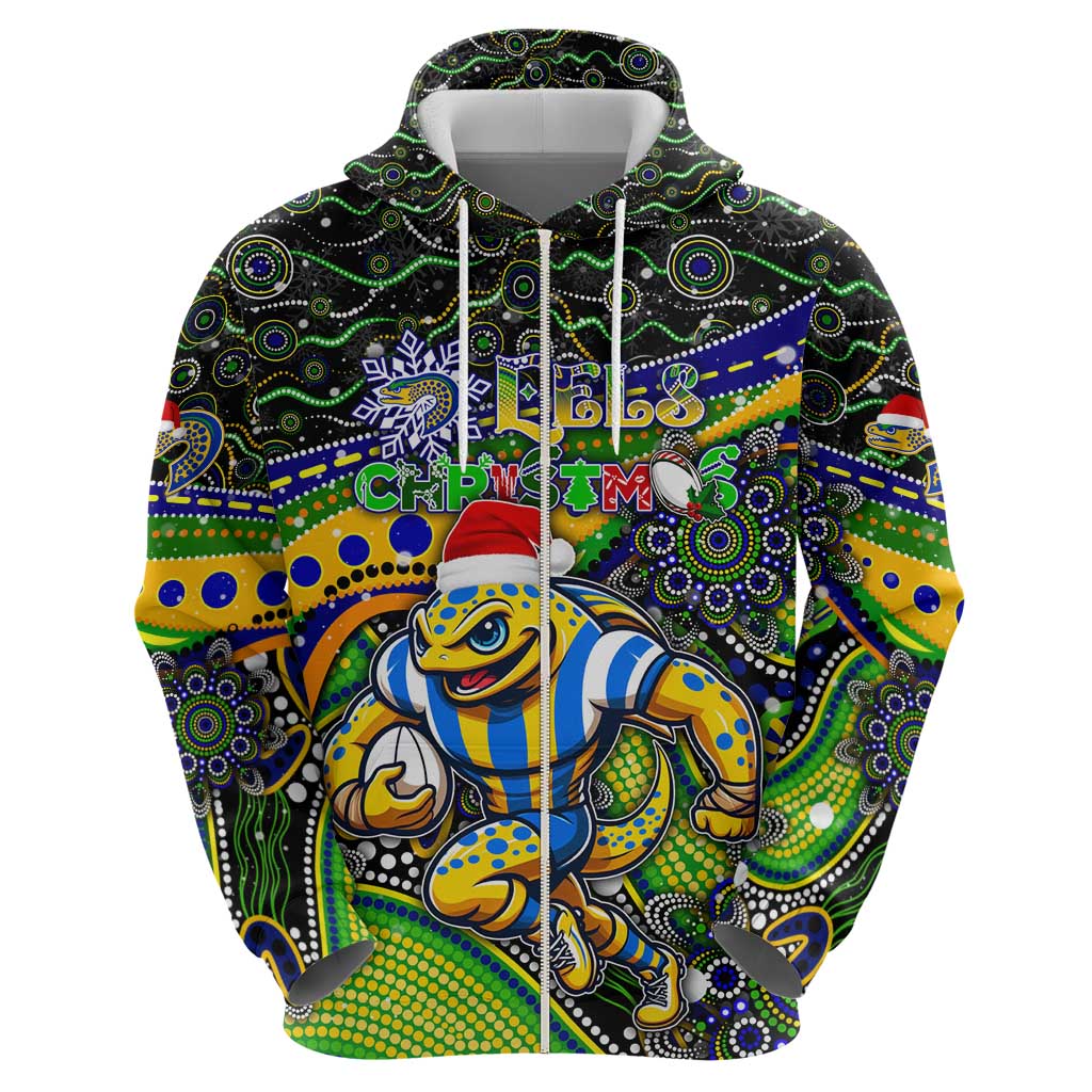 Merry Christmas Eels Hoodie Aboriginal Santa Rugby Mascot - Parramatta - Vibe Hoodie Shop