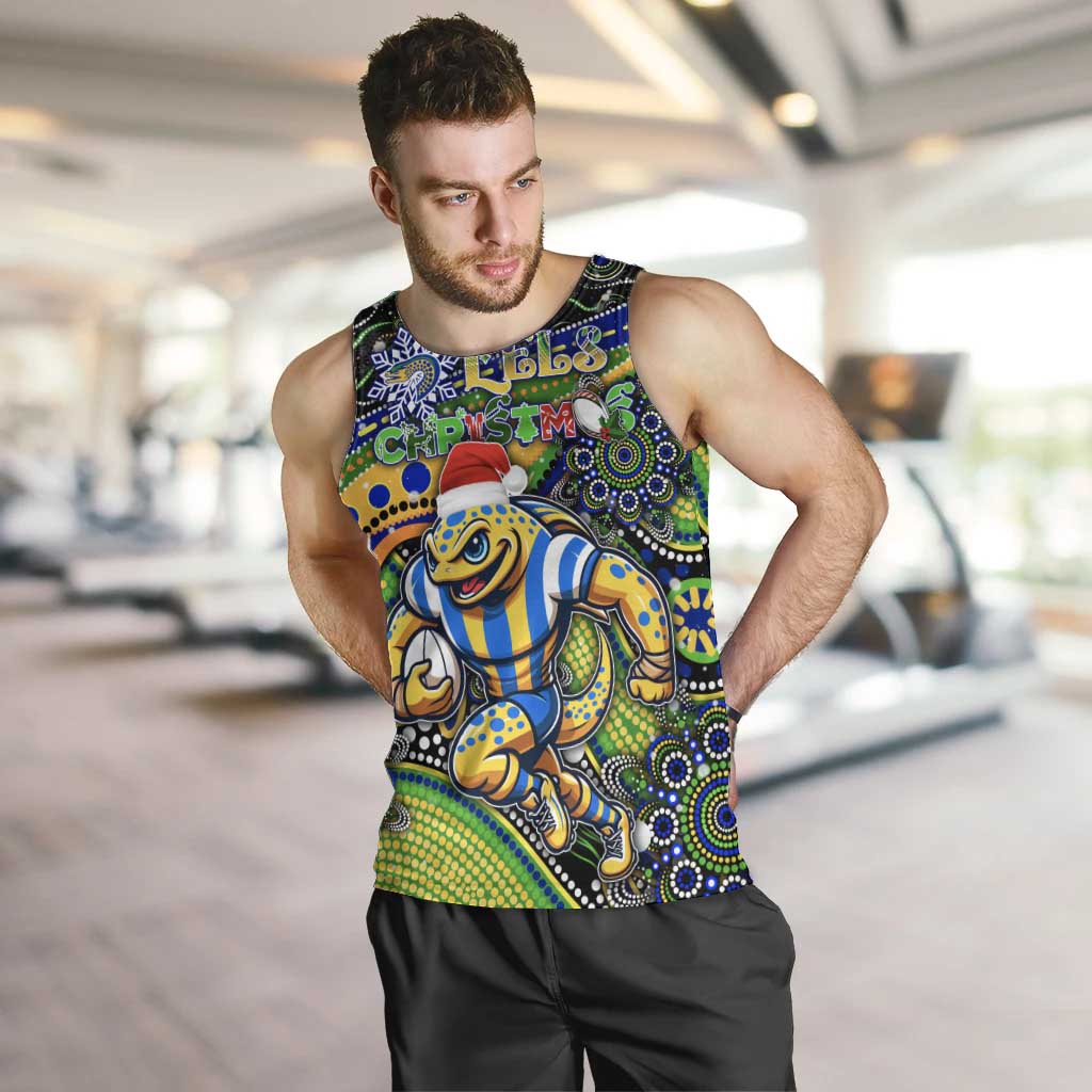 Merry Christmas Eels Men Tank Top Aboriginal Santa Rugby Mascot - Parramatta - Vibe Hoodie Shop