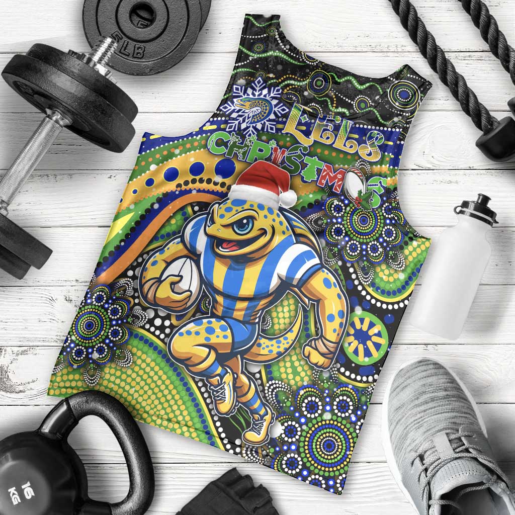 Merry Christmas Eels Men Tank Top Aboriginal Santa Rugby Mascot - Parramatta - Vibe Hoodie Shop