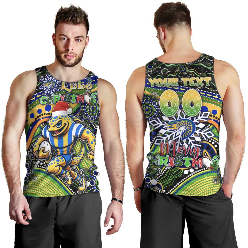 Merry Christmas Eels Men Tank Top Aboriginal Santa Rugby Mascot - Parramatta - Vibe Hoodie Shop