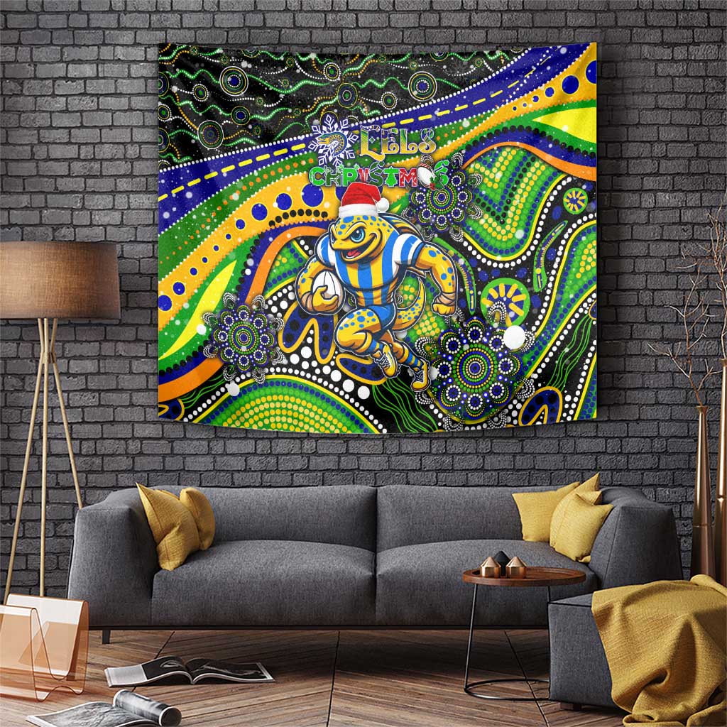 Merry Christmas Eels Tapestry Aboriginal Santa Rugby Mascot - Parramatta - Vibe Hoodie Shop