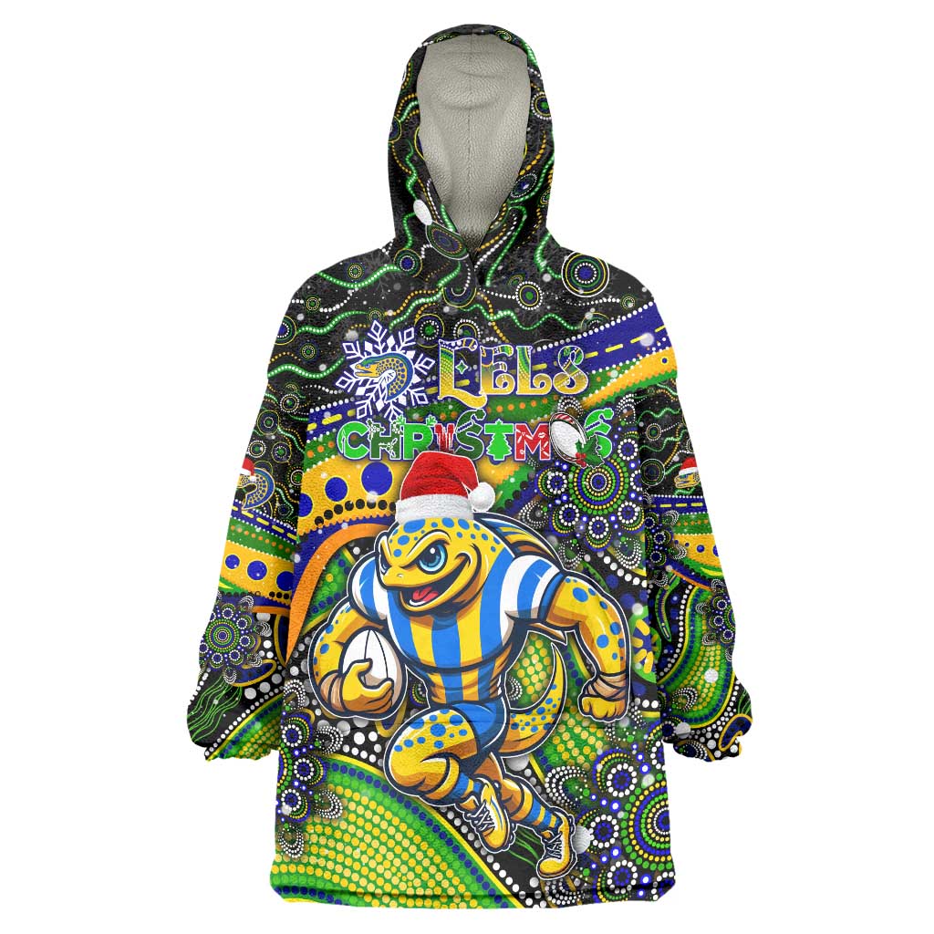 Merry Christmas Eels Wearable Blanket Hoodie Aboriginal Santa Rugby Mascot - Parramatta - Vibe Hoodie Shop