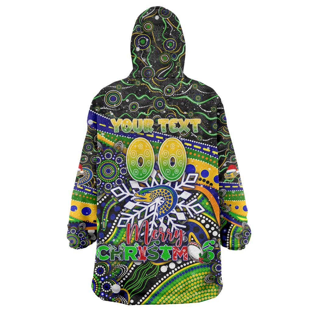 Merry Christmas Eels Wearable Blanket Hoodie Aboriginal Santa Rugby Mascot - Parramatta - Vibe Hoodie Shop