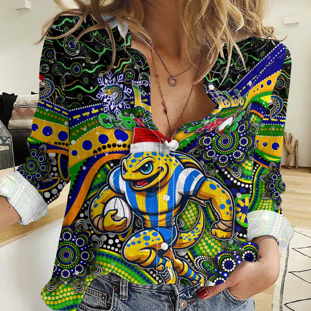Merry Christmas Eels Women Casual Shirt Aboriginal Santa Rugby Mascot - Parramatta - Vibe Hoodie Shop