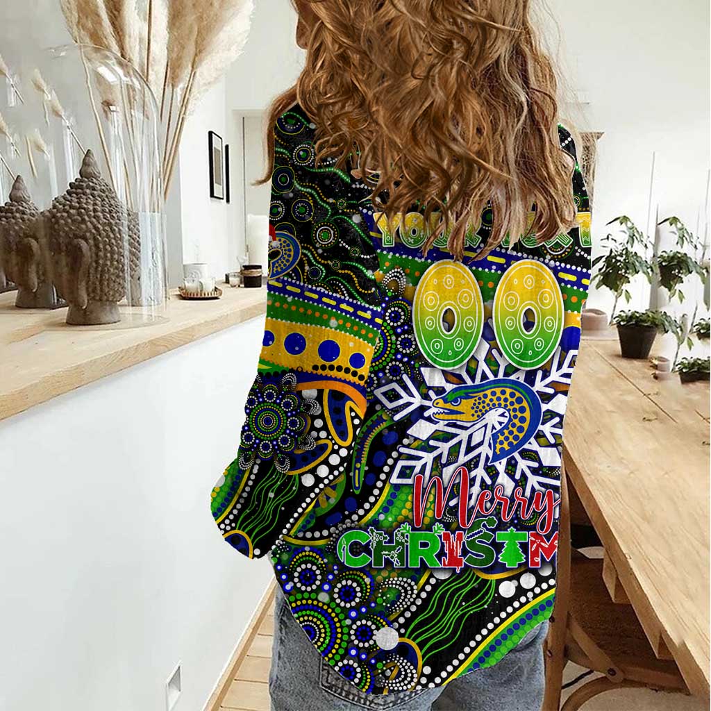 Merry Christmas Eels Women Casual Shirt Aboriginal Santa Rugby Mascot - Parramatta - Vibe Hoodie Shop