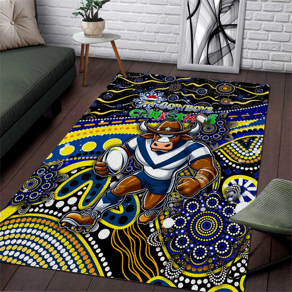 Merry Christmas Cowboys Area Rug Aboriginal Santa Rugby Mascot - North Queensland - Vibe Hoodie Shop