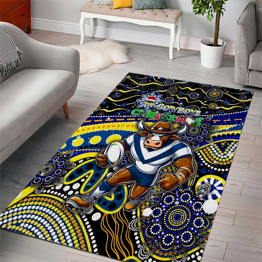 Merry Christmas Cowboys Area Rug Aboriginal Santa Rugby Mascot - North Queensland - Vibe Hoodie Shop