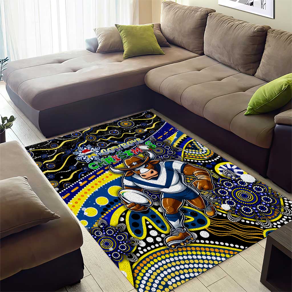 Merry Christmas Cowboys Area Rug Aboriginal Santa Rugby Mascot - North Queensland - Vibe Hoodie Shop