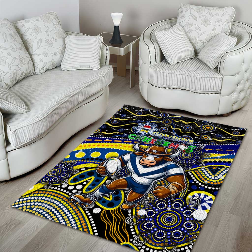 Merry Christmas Cowboys Area Rug Aboriginal Santa Rugby Mascot - North Queensland - Vibe Hoodie Shop