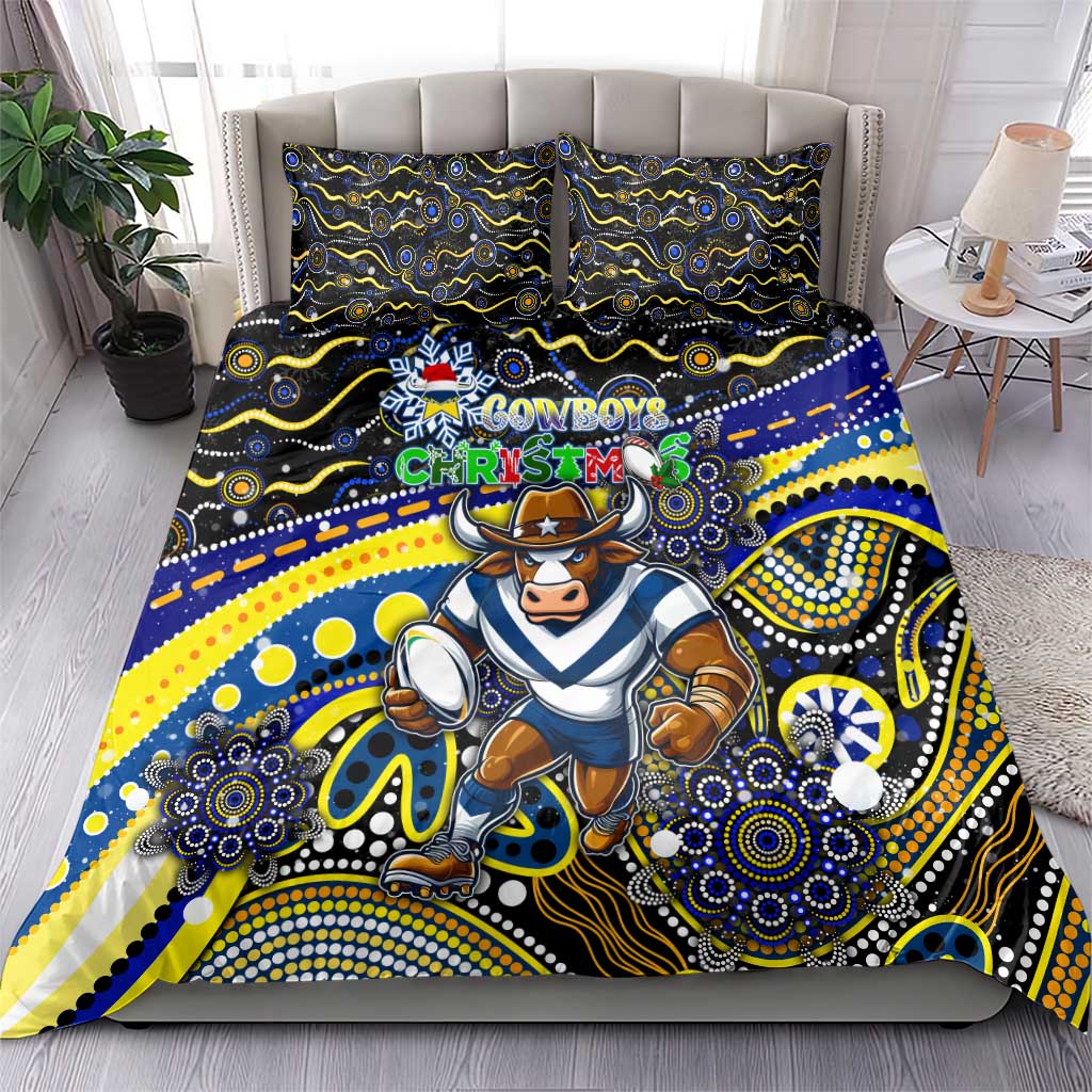 Merry Christmas Cowboys Bedding Set Aboriginal Santa Rugby Mascot - North Queensland - Vibe Hoodie Shop