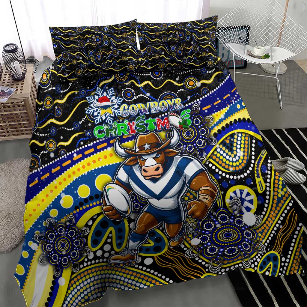 Merry Christmas Cowboys Bedding Set Aboriginal Santa Rugby Mascot - North Queensland - Vibe Hoodie Shop
