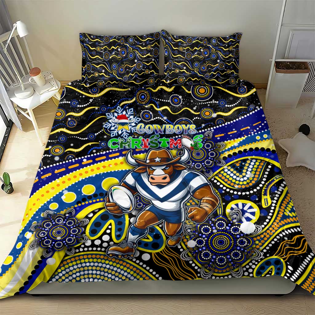 Merry Christmas Cowboys Bedding Set Aboriginal Santa Rugby Mascot - North Queensland - Vibe Hoodie Shop