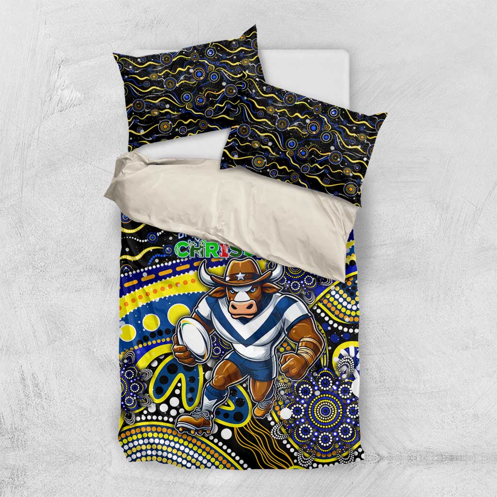 Merry Christmas Cowboys Bedding Set Aboriginal Santa Rugby Mascot - North Queensland - Vibe Hoodie Shop