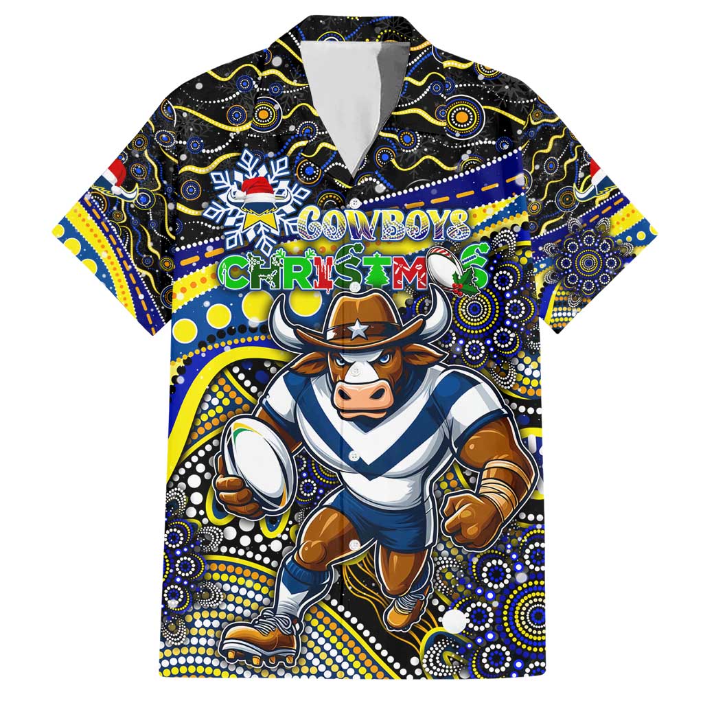 Merry Christmas Cowboys Hawaiian Shirt Aboriginal Santa Rugby Mascot - North Queensland - Vibe Hoodie Shop