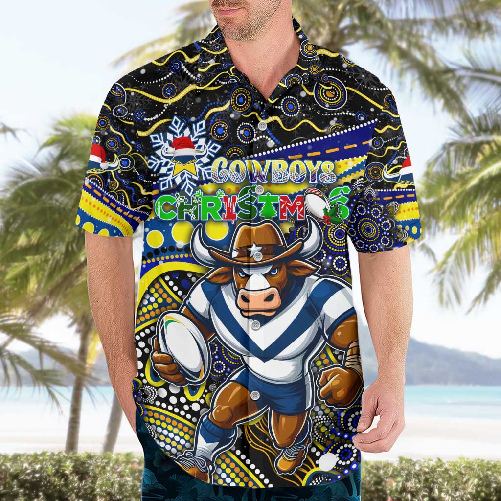 Merry Christmas Cowboys Hawaiian Shirt Aboriginal Santa Rugby Mascot - North Queensland - Vibe Hoodie Shop