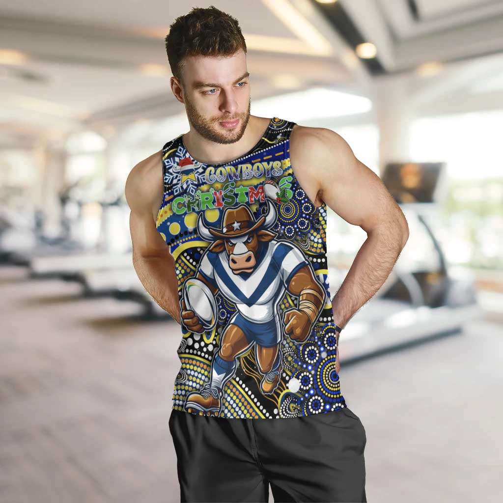 Merry Christmas Cowboys Men Tank Top Aboriginal Santa Rugby Mascot - North Queensland - Vibe Hoodie Shop
