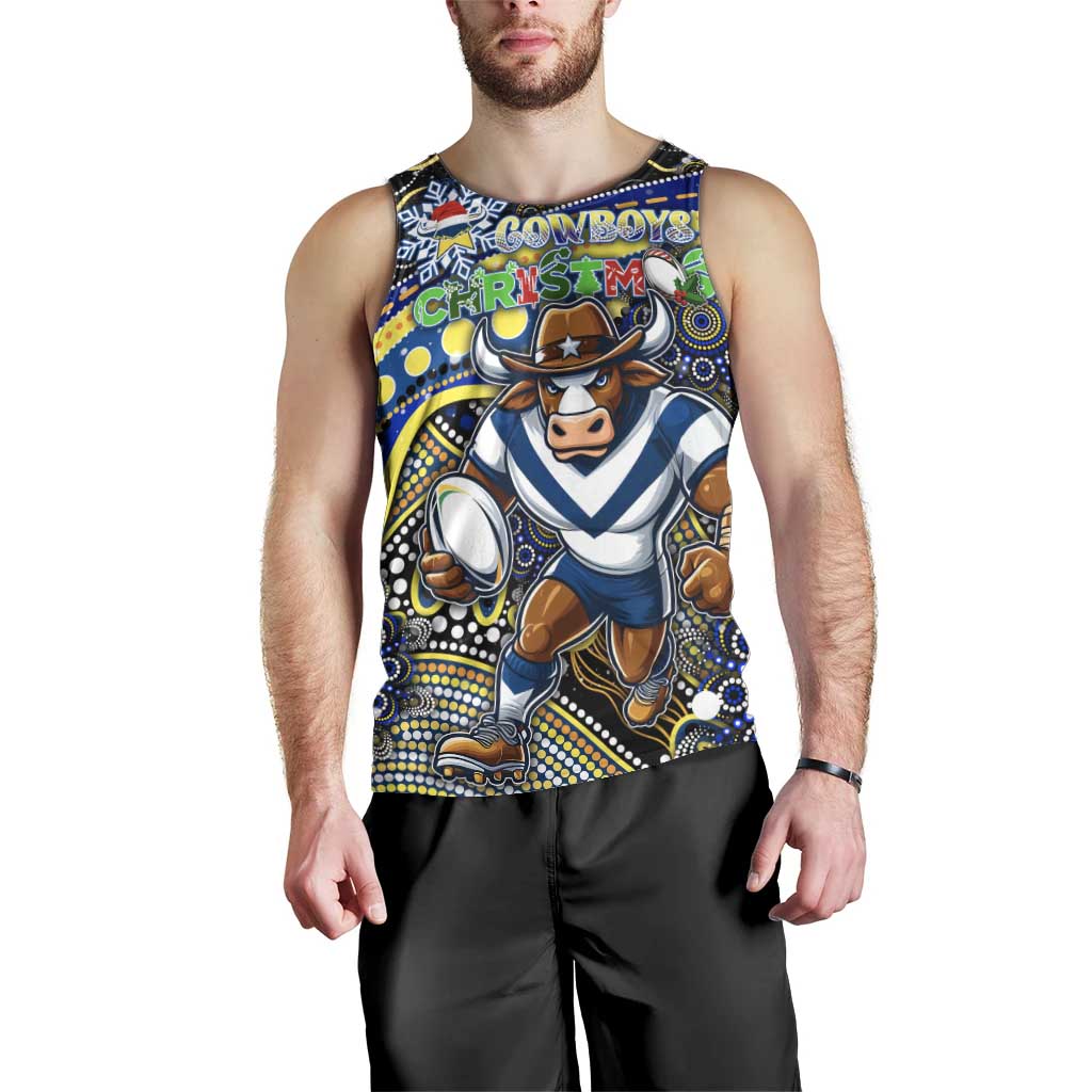 Merry Christmas Cowboys Men Tank Top Aboriginal Santa Rugby Mascot - North Queensland - Vibe Hoodie Shop