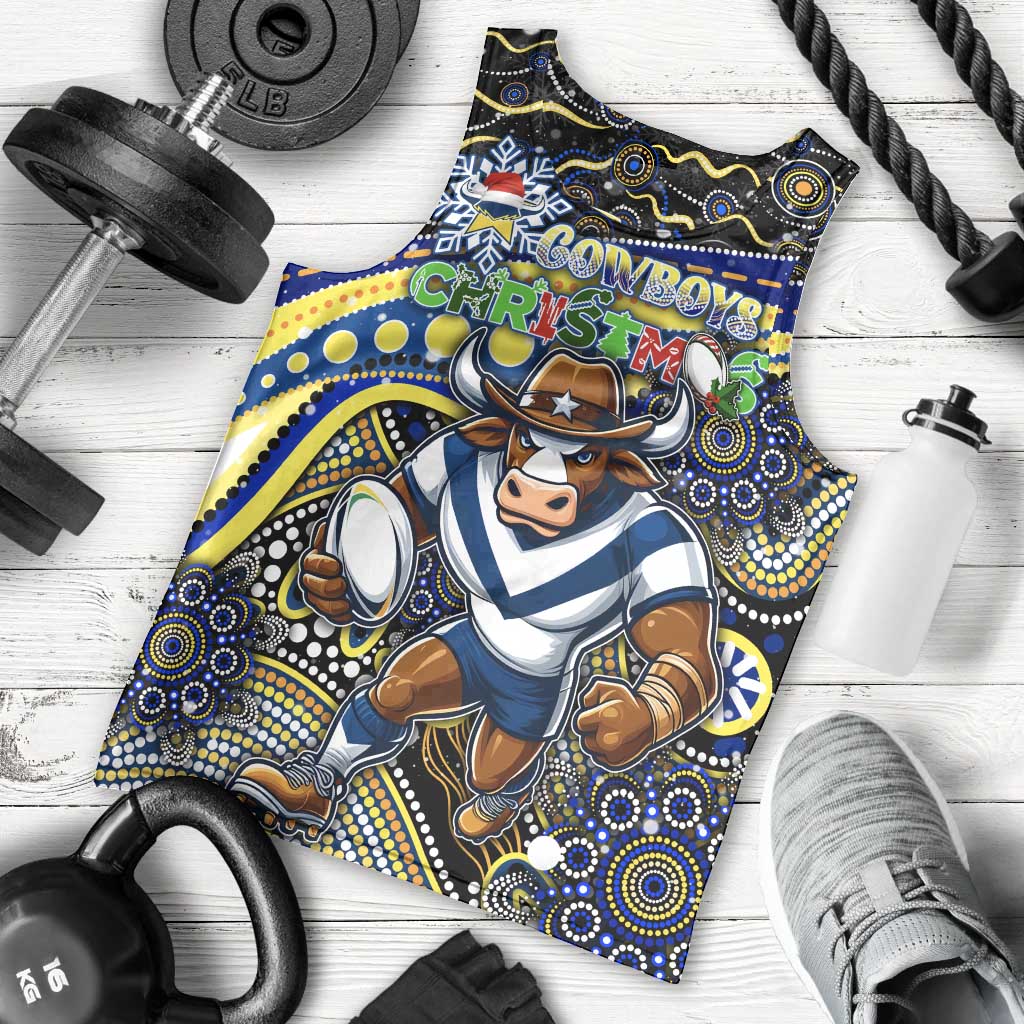 Merry Christmas Cowboys Men Tank Top Aboriginal Santa Rugby Mascot - North Queensland - Vibe Hoodie Shop